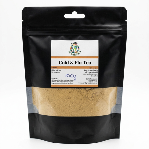 Earth Grounders Organic Cold & Flu Tea (100g) – Natural Immune Support Powder with Ginger, Garlic & Turmeric
